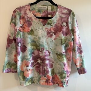 Alfred Dunner Floral Blouse - Purple, Green, and Orange